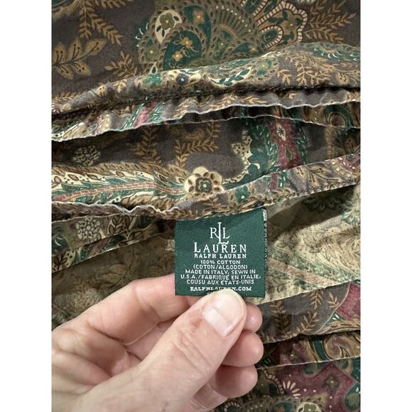 Ralph Lauren Rue Des Artistes King Flat Sheet Brown Paisley Piping - Picture 4 of 5
